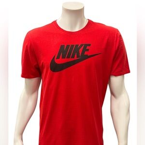 Nike Red Black Center Swoosh Graphic Workout Active Gym T-Shirt Tee Size Large